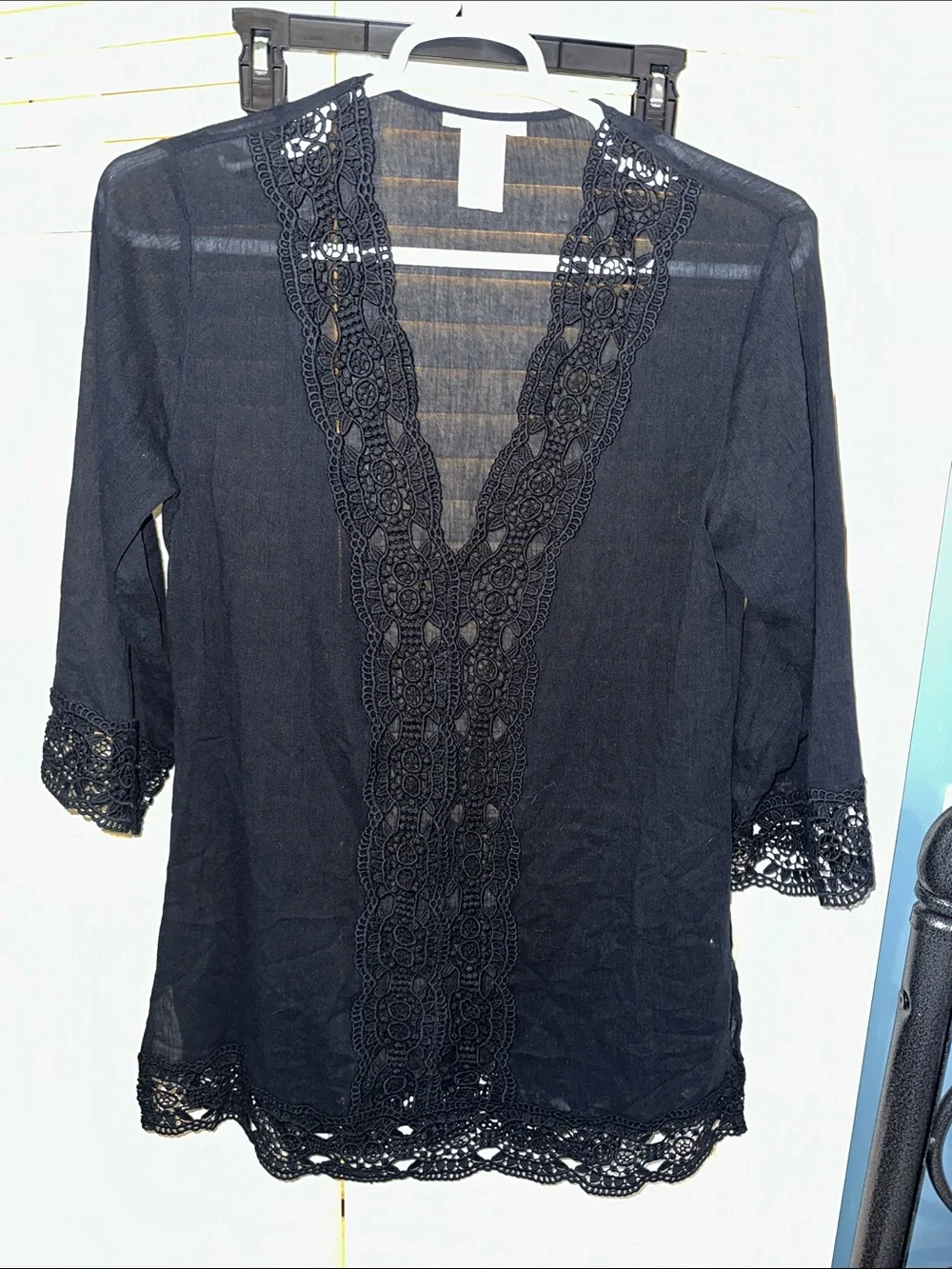 La Blanca Charcoal Top with Gold Script Label
